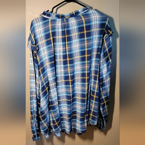 St John's Baysize 3x lightweight cotton/rayon plaid blues,yellow oversized flowy - Picture 8 of 8